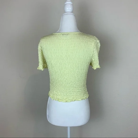 ❌ASOS Miss Selfridge Yellow Smocked Crop Top Size 6 - Picture 2 of 6